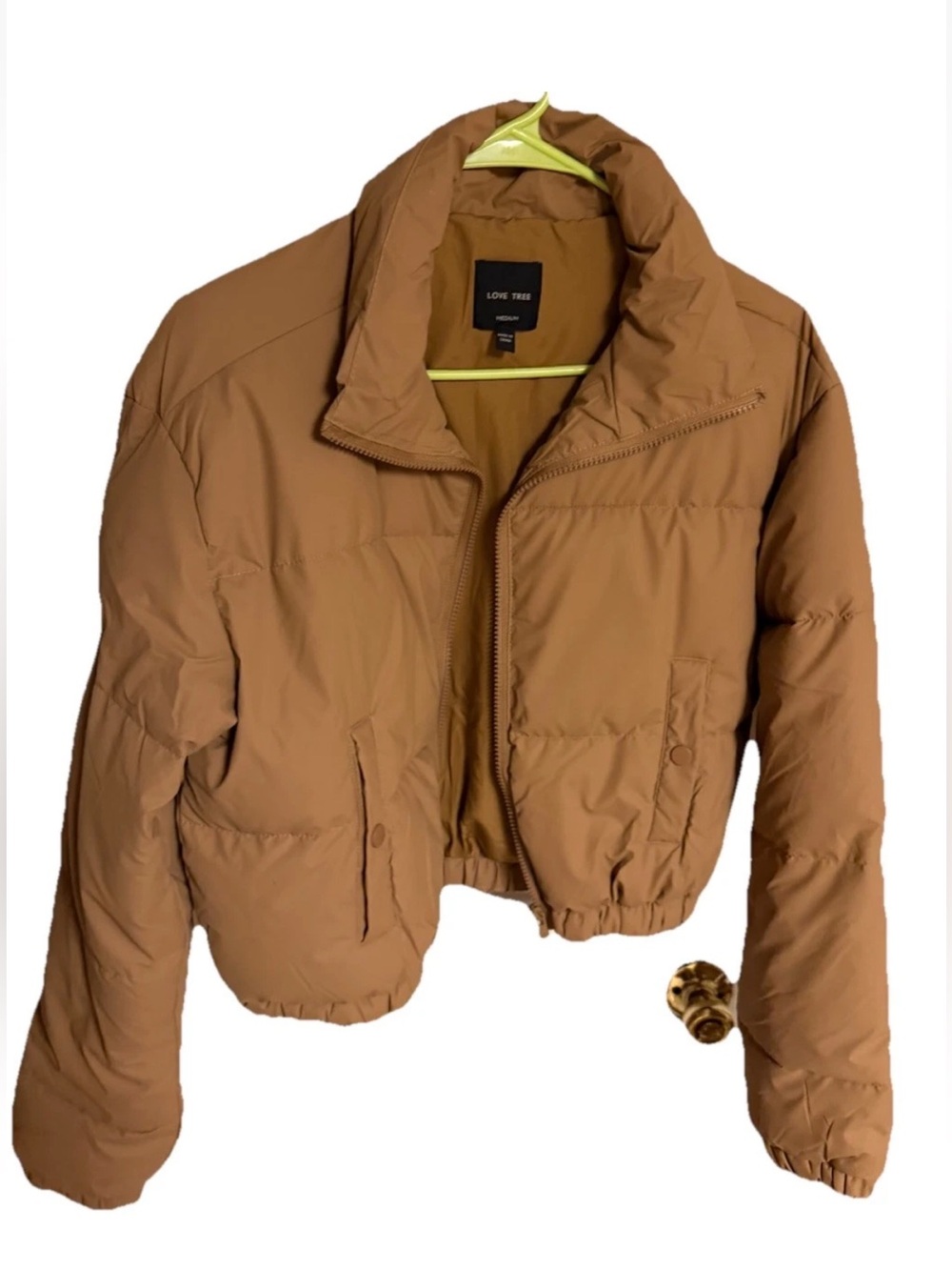 Love Tree Cropped Puffer Jacket - Camel Brown